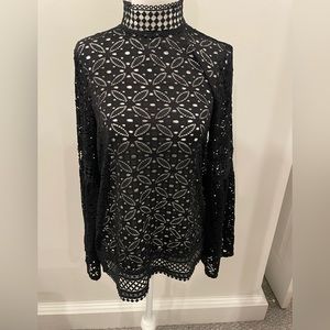 Womens Black Lace L/S Top